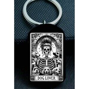Dog Lover Tarot Cardart Skelton Stainless Keychain Pet Animla Paw Puppy